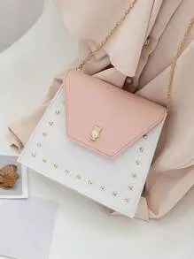 Pink & White Chain Crossbody Bag
