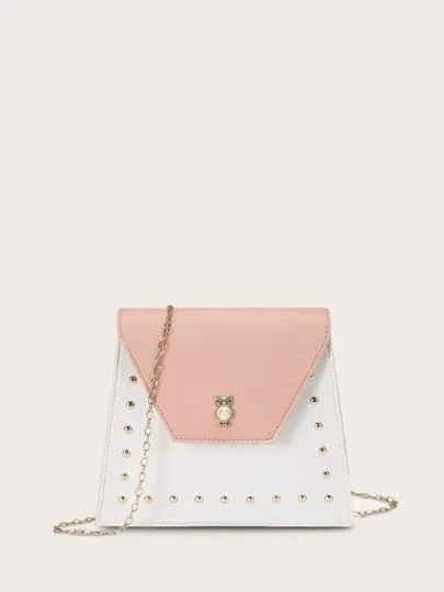 Pink & White Chain Crossbody Bag