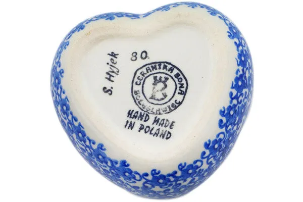 Polish Pottery 4" Heart Shaped Jar Floral Peacock