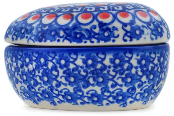 Polish Pottery 4" Heart Shaped Jar Floral Peacock
