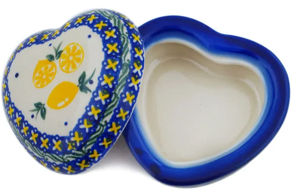 Polish Pottery 4" Heart Shaped Jar When Life Gives You Lemons
