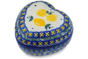 Polish Pottery 4" Heart Shaped Jar When Life Gives You Lemons