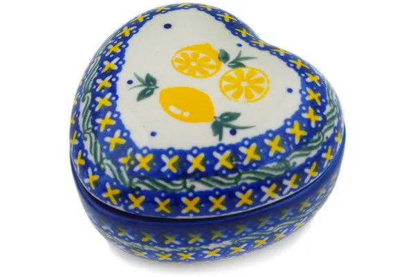 Polish Pottery 4" Heart Shaped Jar When Life Gives You Lemons