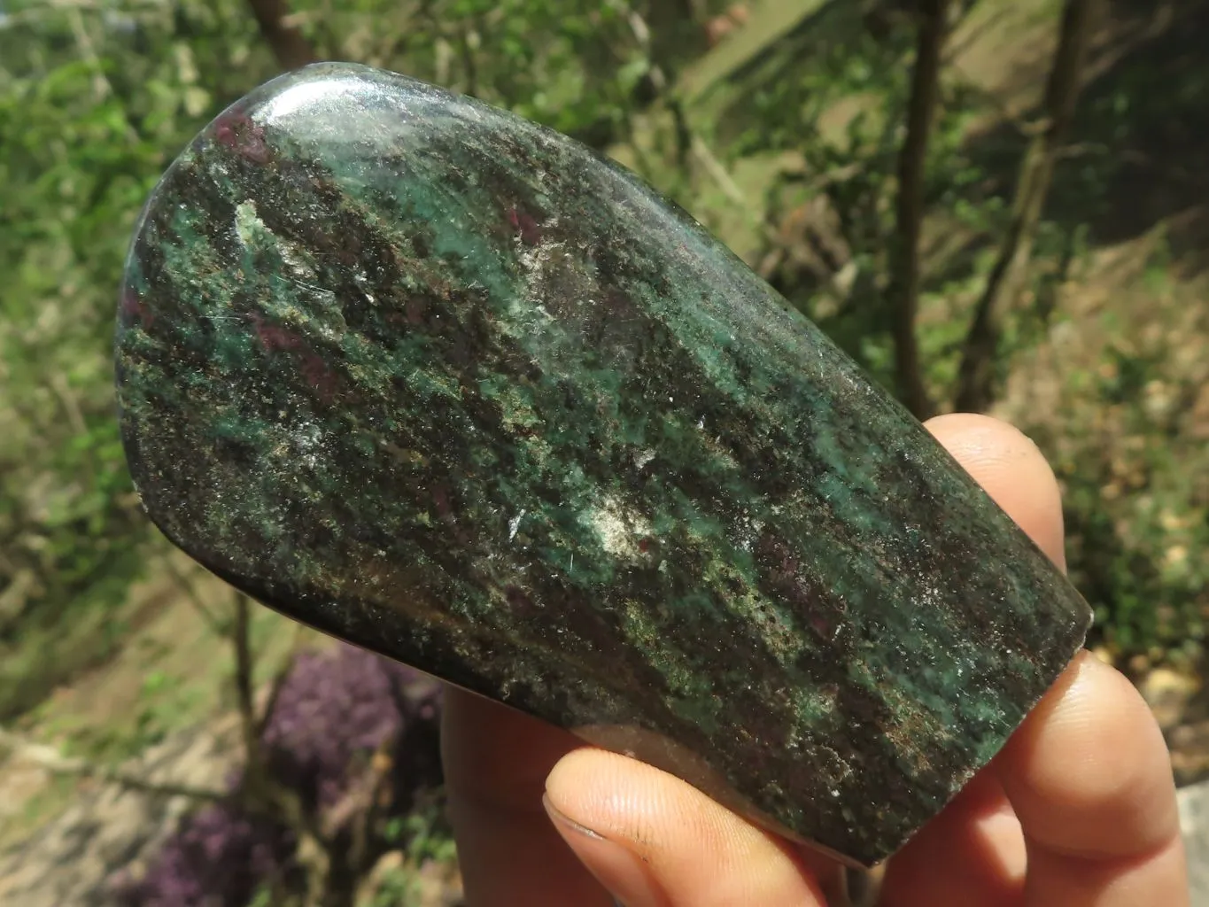Polished Rare Fluorescent Green Verdite Ruby Corundum Free Forms x 5 From Zimbabwe