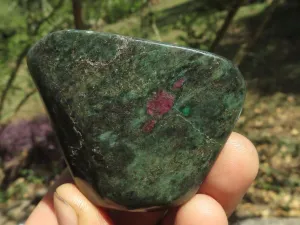 Polished Rare Fluorescent Green Verdite Ruby Corundum Free Forms x 5 From Zimbabwe