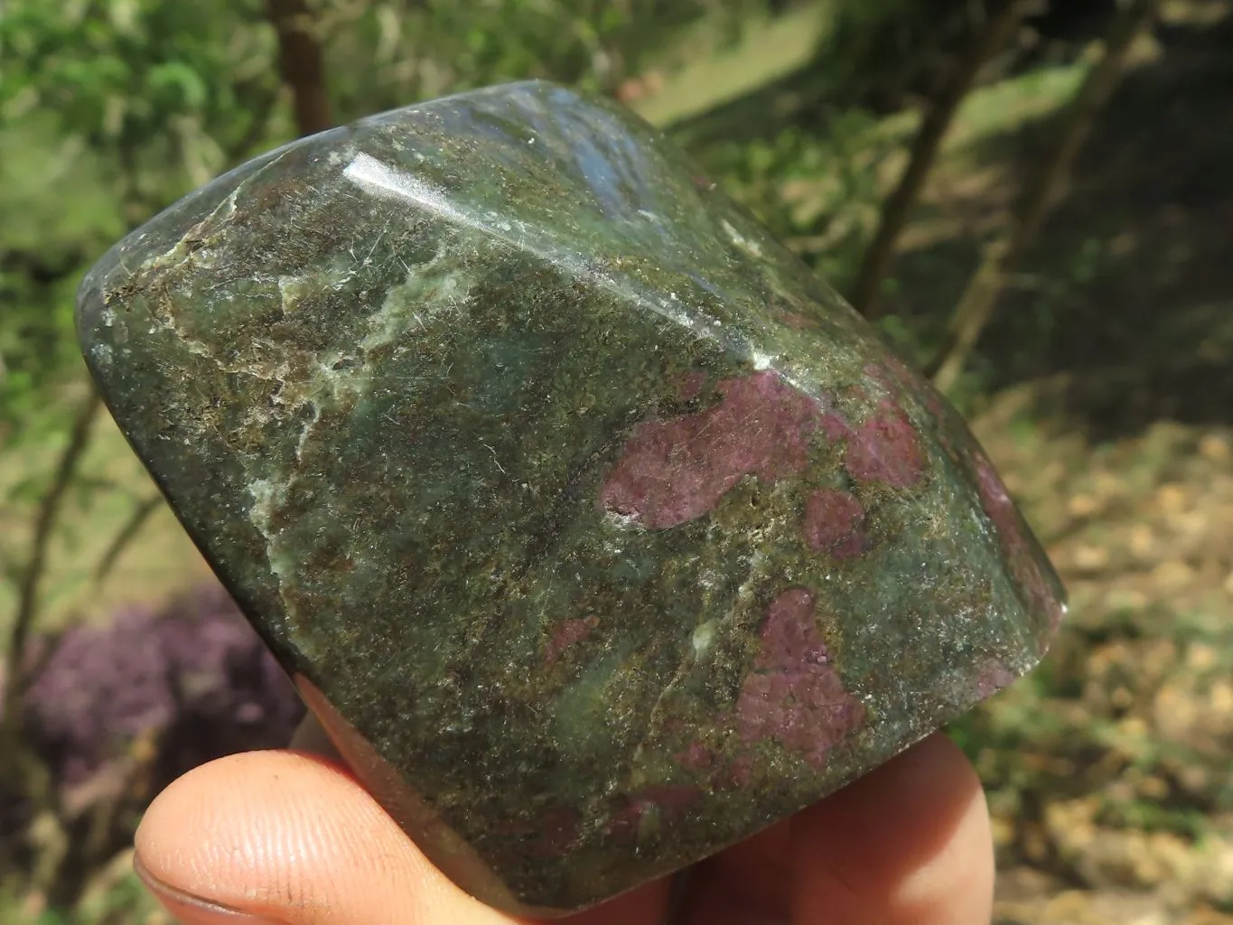 Polished Rare Fluorescent Green Verdite Ruby Corundum Free Forms x 5 From Zimbabwe
