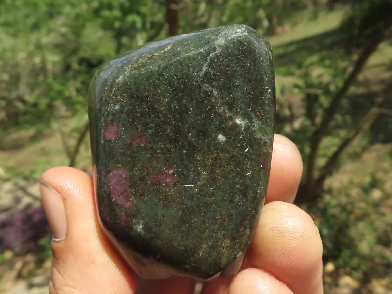 Polished Rare Fluorescent Green Verdite Ruby Corundum Free Forms x 5 From Zimbabwe