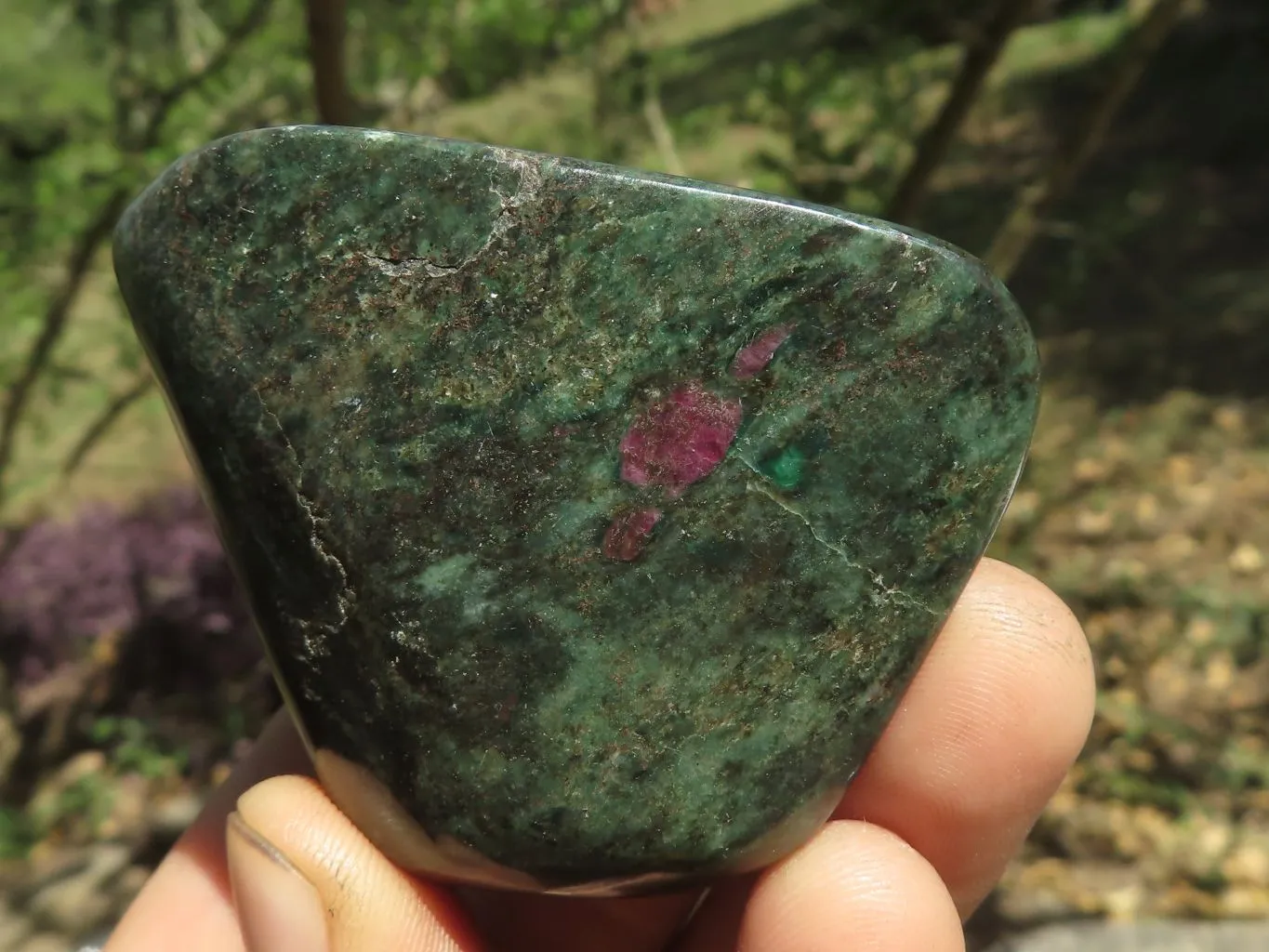 Polished Rare Fluorescent Green Verdite Ruby Corundum Free Forms x 5 From Zimbabwe