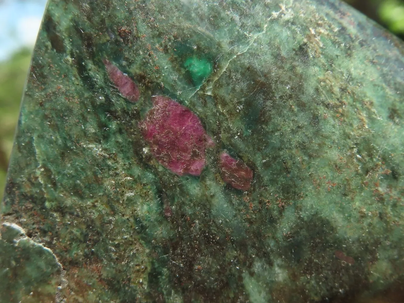 Polished Rare Fluorescent Green Verdite Ruby Corundum Free Forms x 5 From Zimbabwe