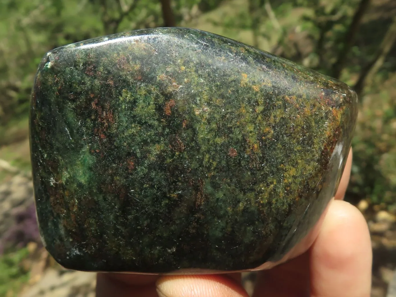 Polished Rare Fluorescent Green Verdite Ruby Corundum Free Forms x 5 From Zimbabwe