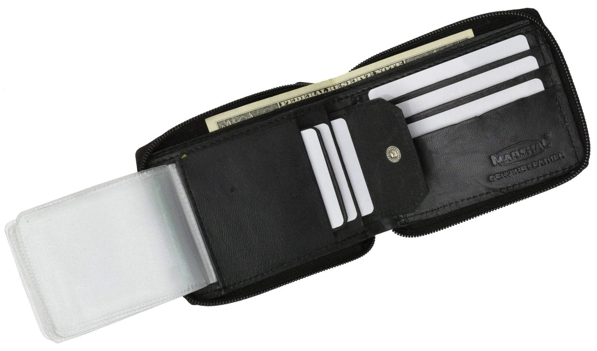 Premium Leather Bifold Zip-Around Card Holder Wallet P 56 (C)