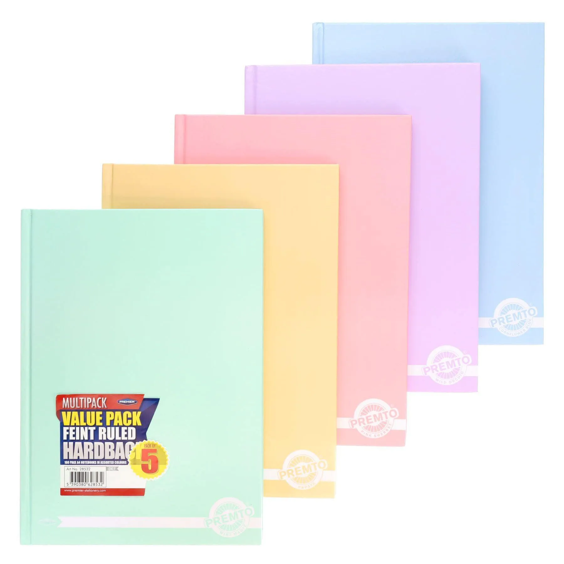 Premto Pastel - A4 160 Page Hardcover Notebooks - Pack of 5