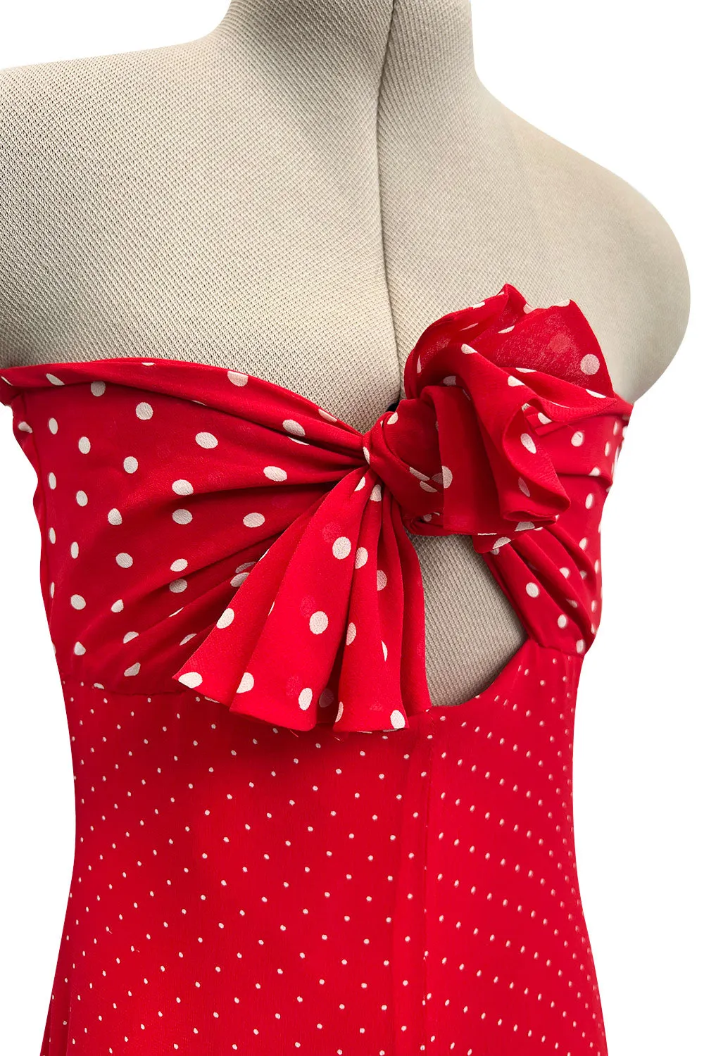 Prettiest Spring 2002 Valentino Runway Strapless Red Dot Silk Chiffon Dress w Ruffled Tiers
