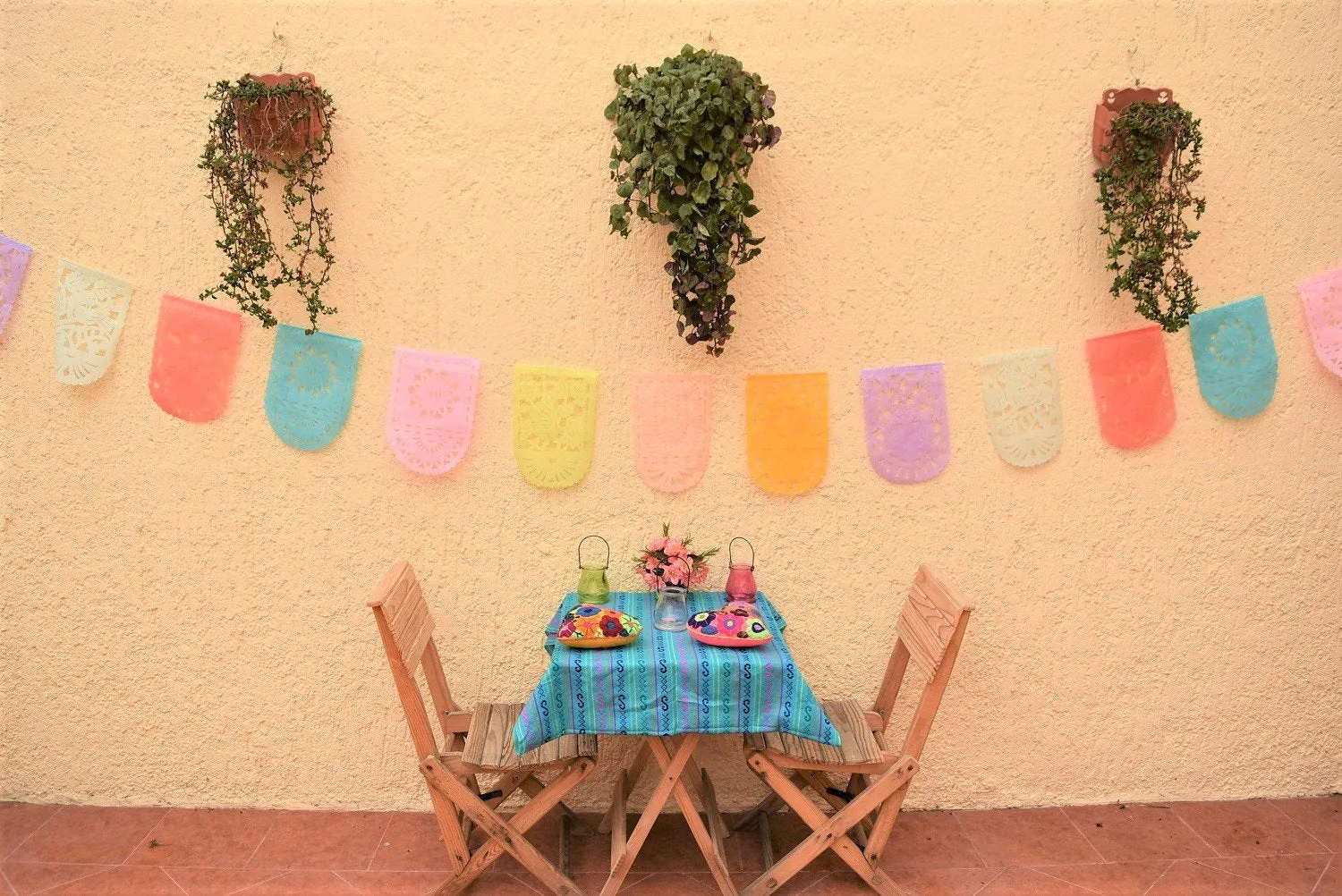 Pretty Pastel Papel Picado Party Bunting | 10 x 5m/16.4ft Pastel Coloured Garlands with 16 Medium Sized Flags
