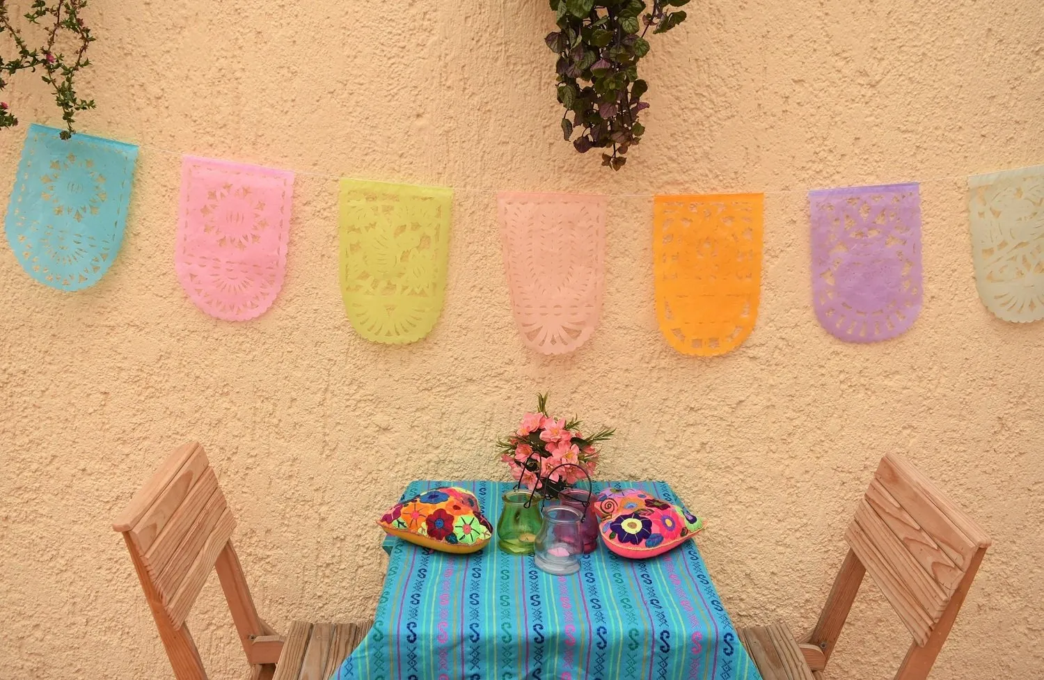 Pretty Pastel Papel Picado Party Bunting | 10 x 5m/16.4ft Pastel Coloured Garlands with 16 Medium Sized Flags