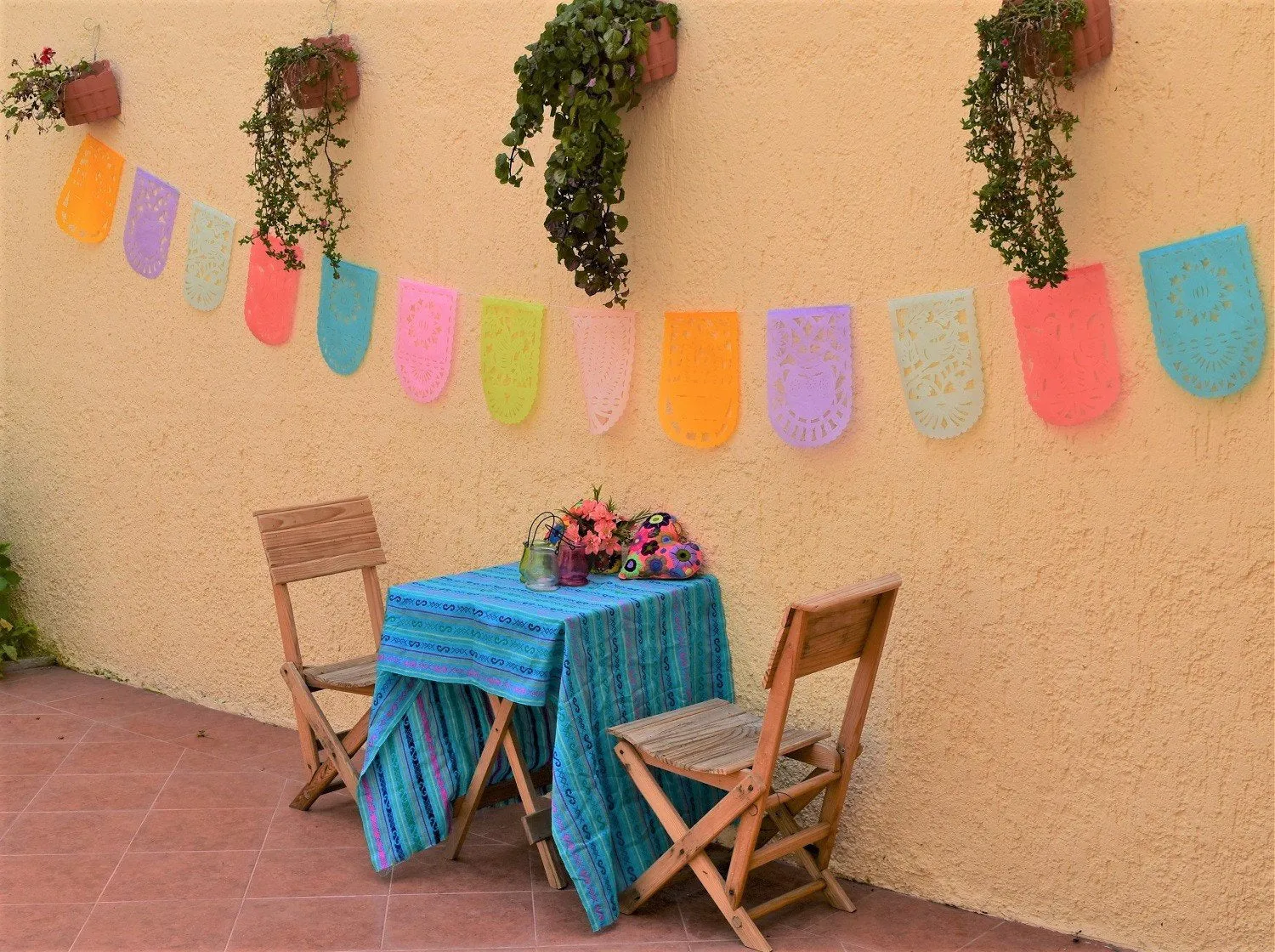Pretty Pastel Papel Picado Party Bunting | 10 x 5m/16.4ft Pastel Coloured Garlands with 16 Medium Sized Flags