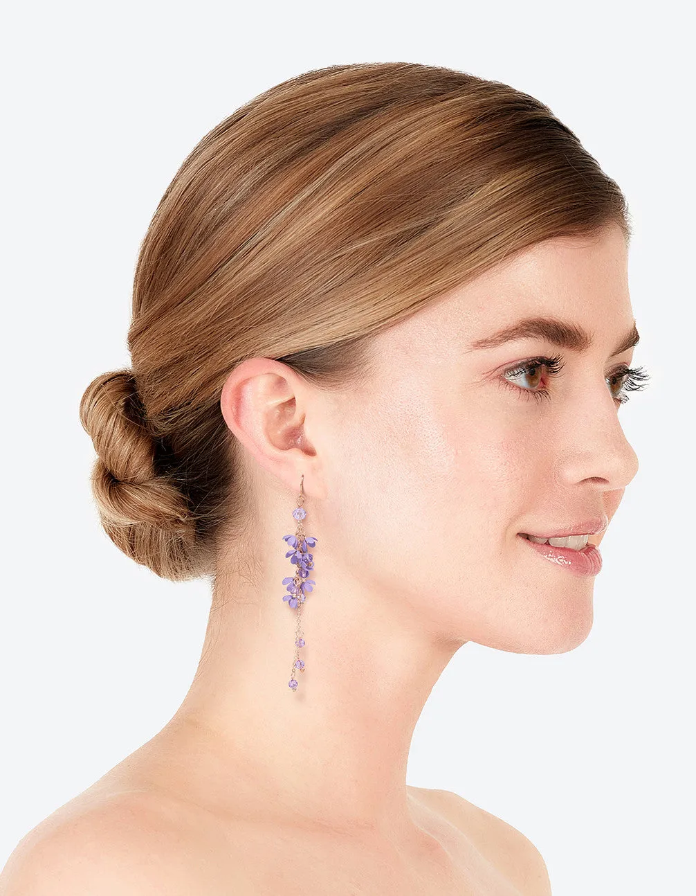 Purple Flower Cluster Drop Earrings
