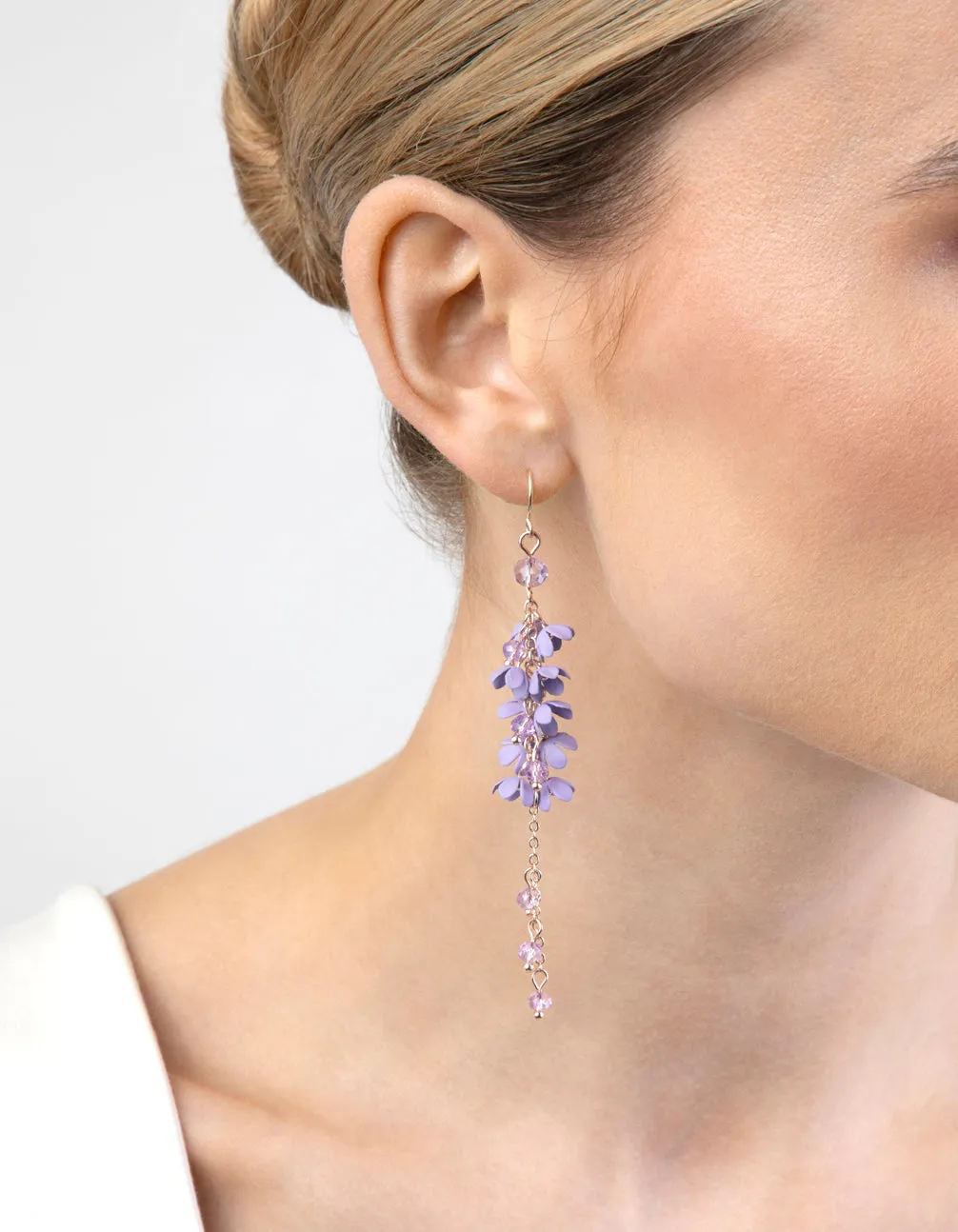 Purple Flower Cluster Drop Earrings