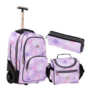 Purple Jellyfish Galaxy Planet Mini Wheel School Bags Trolly Set of 3pcs