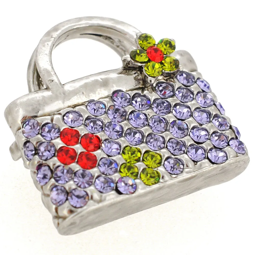 Purple Lady Handbag Swarovski Crystal Pin Brooch