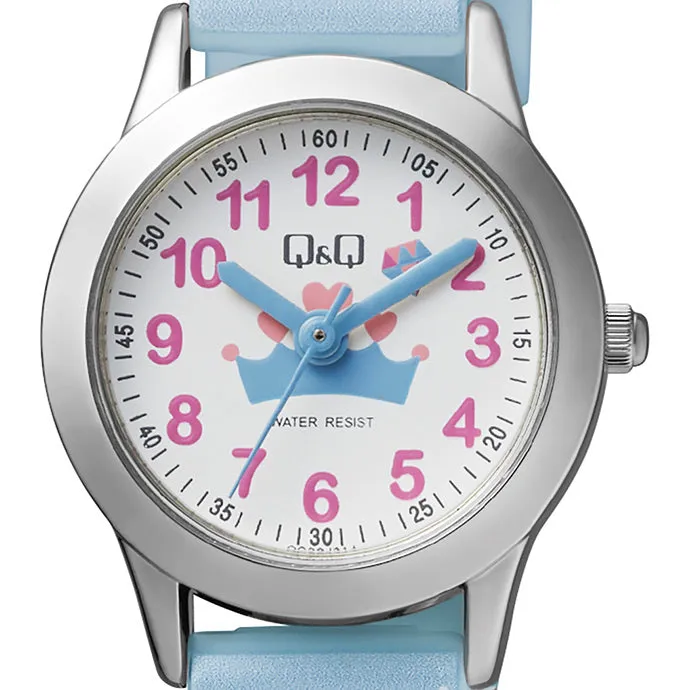 Q & Q Girls Pastel Blue With Diamonds & Crown Pattern Strap