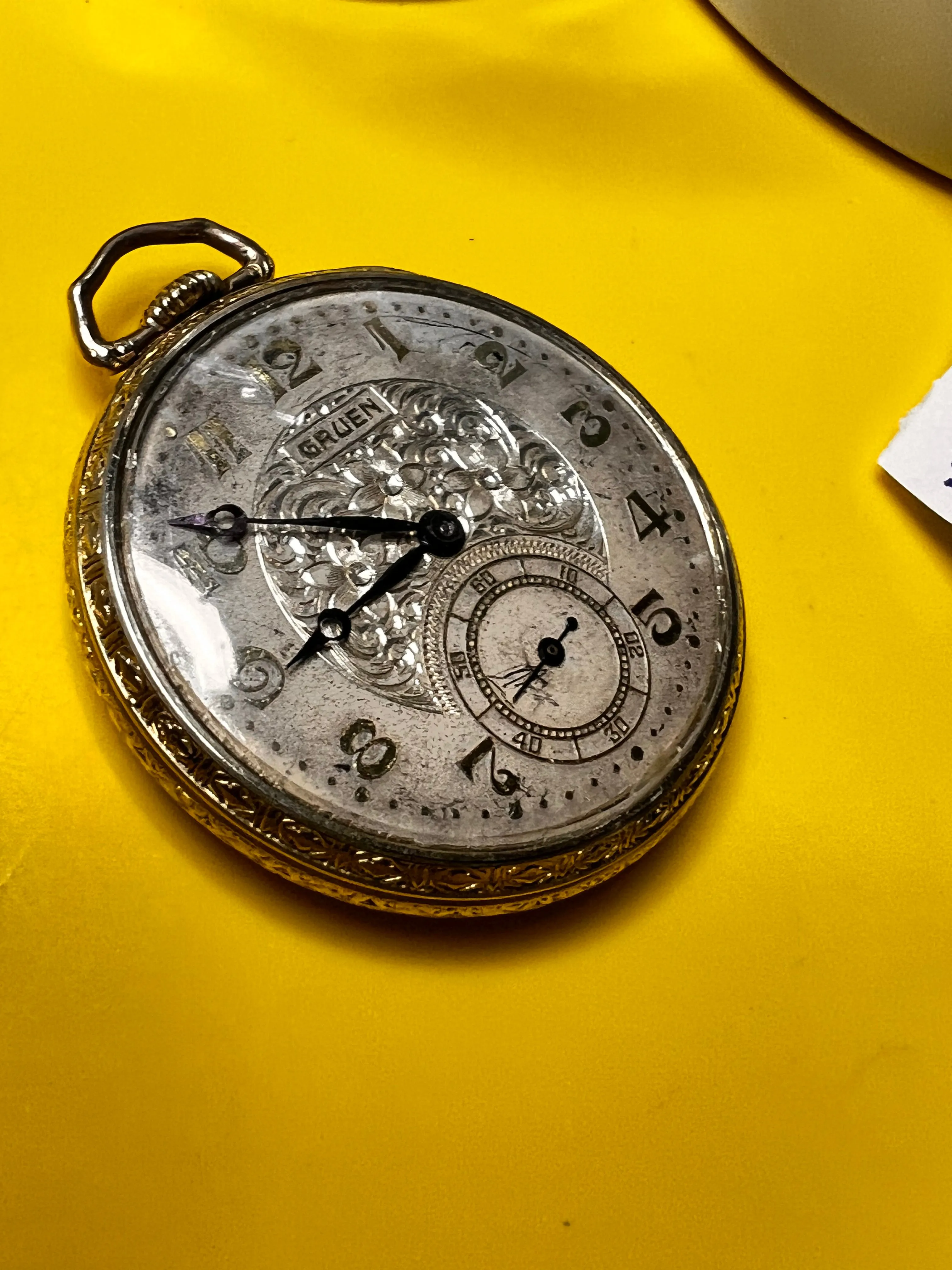 R#352 Beautiful VINTAGE GRUEN OPEN FACE POCKET WATCH SEMI THIN ULTRA QUALITY