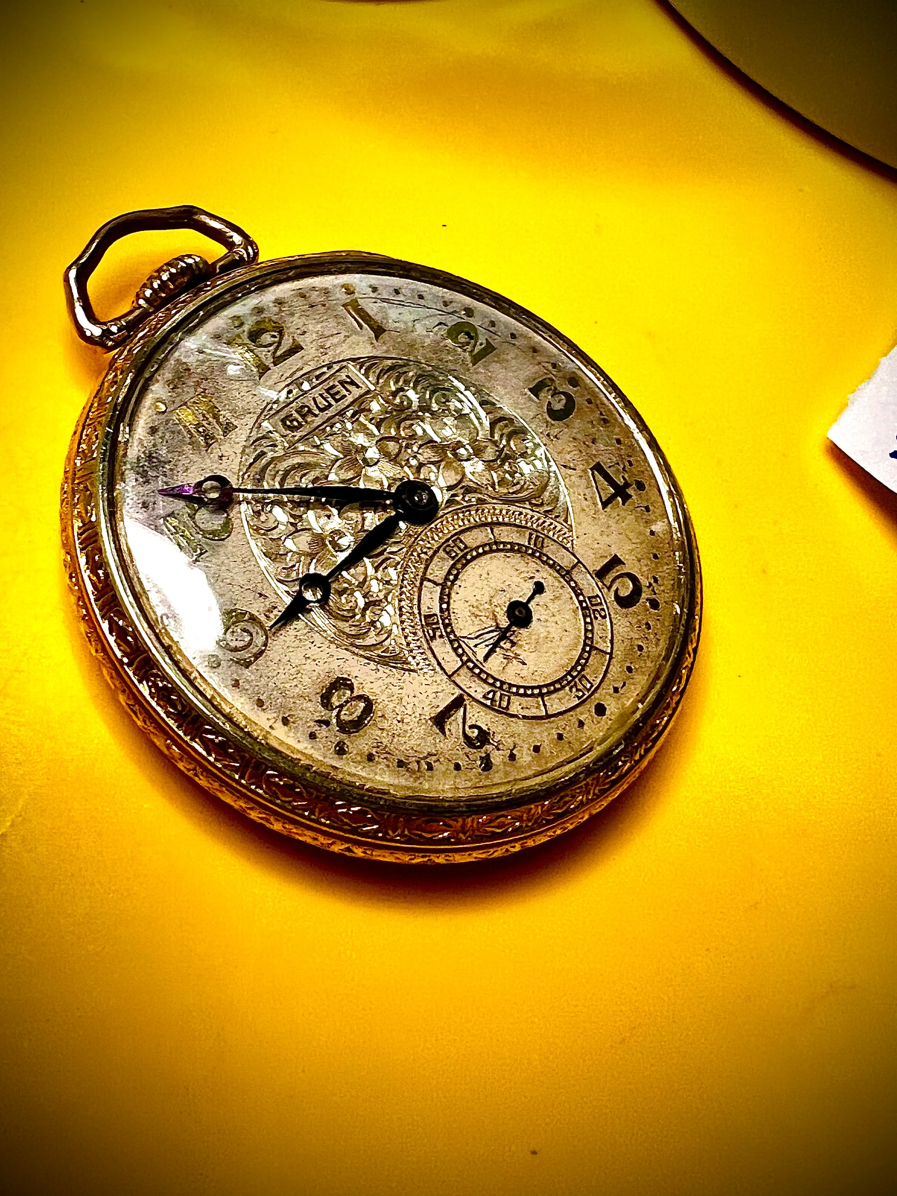 R#352 Beautiful VINTAGE GRUEN OPEN FACE POCKET WATCH SEMI THIN ULTRA QUALITY
