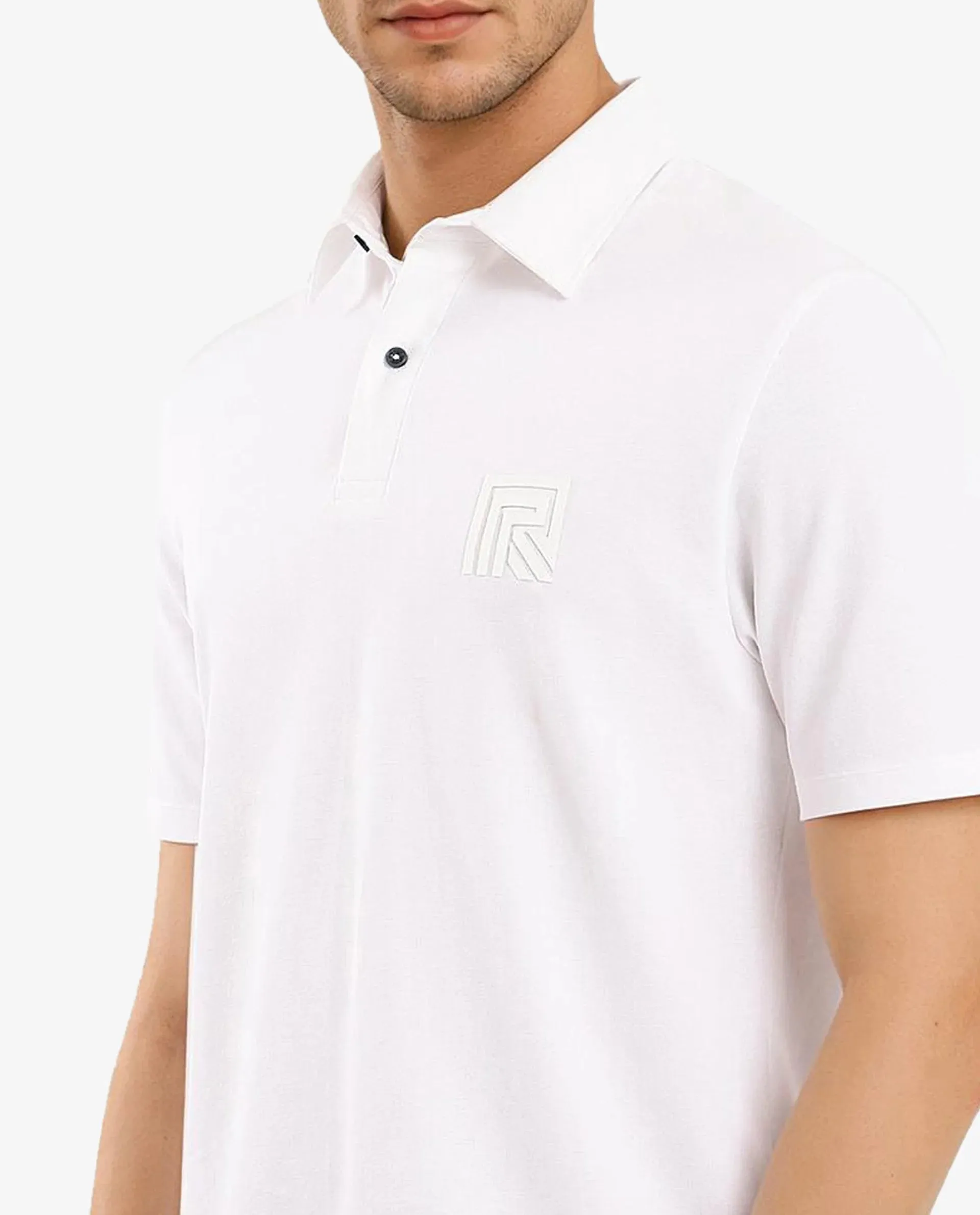 Rare Rabbit Men Yobo White Short Sleeve Collared Neck Button Closure Plain Polo