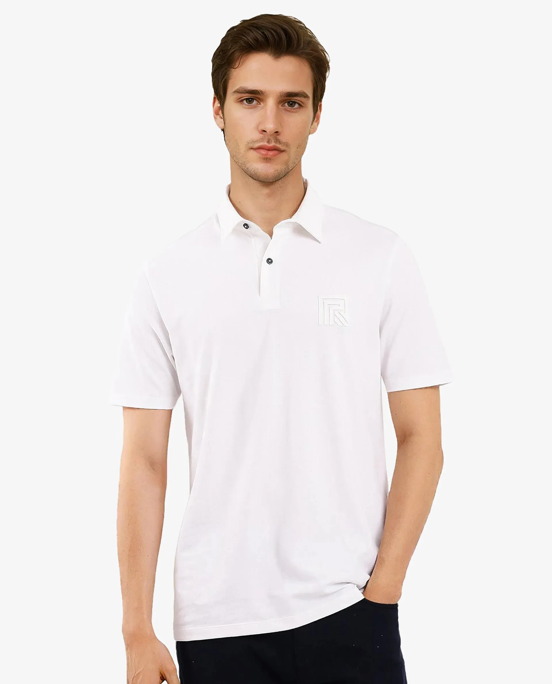 Rare Rabbit Men Yobo White Short Sleeve Collared Neck Button Closure Plain Polo