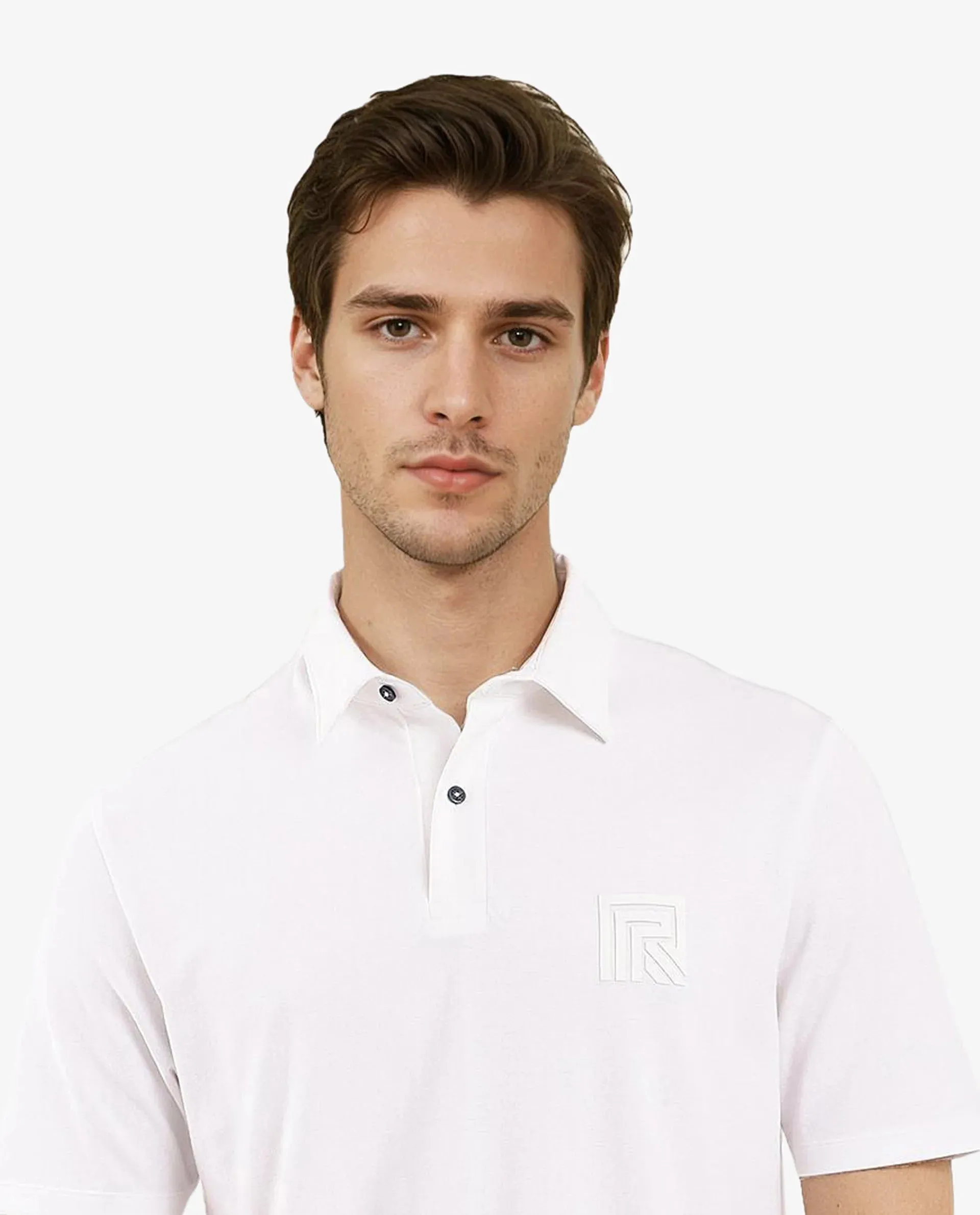 Rare Rabbit Men Yobo White Short Sleeve Collared Neck Button Closure Plain Polo