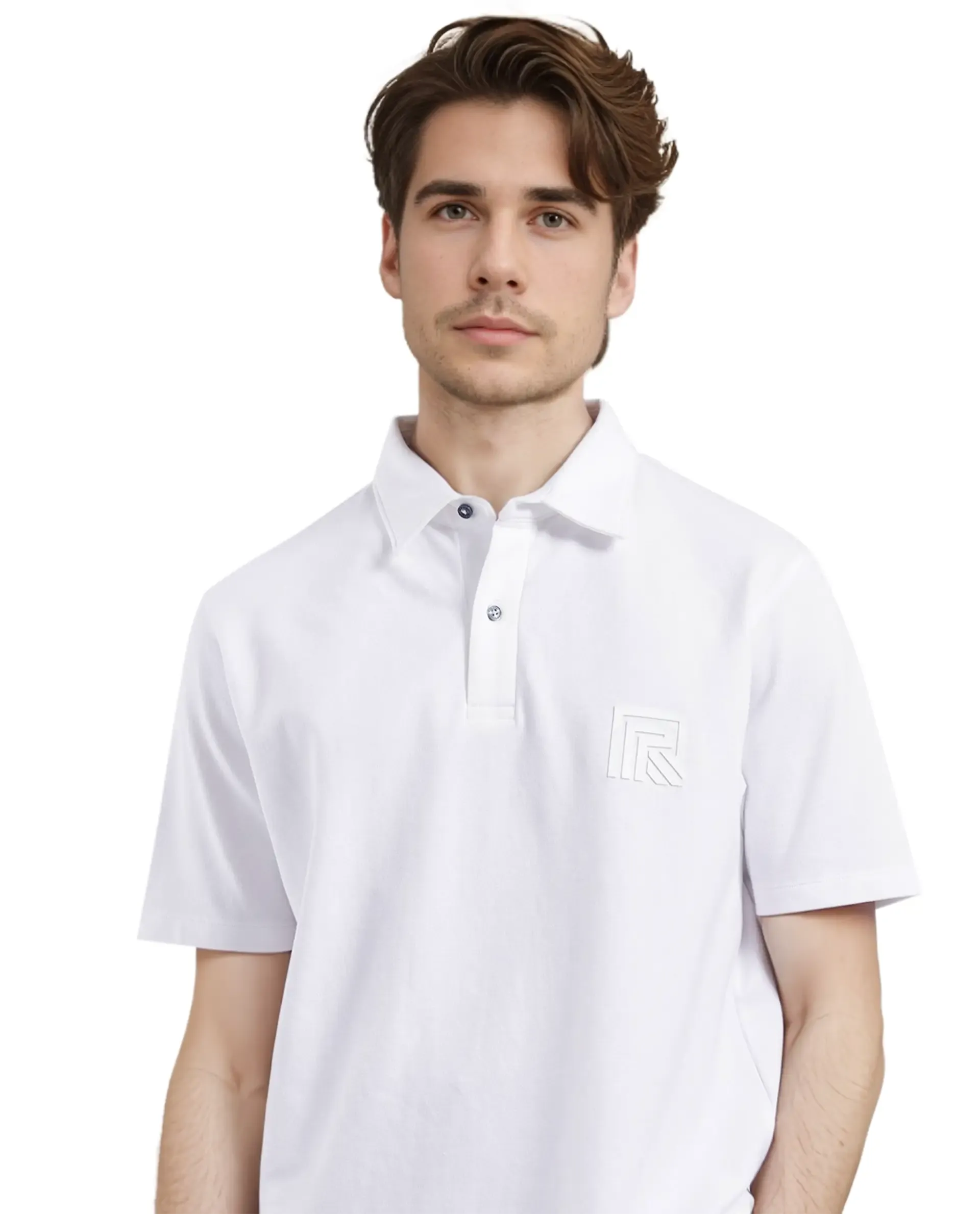 Rare Rabbit Men Yobo White Short Sleeve Collared Neck Button Closure Plain Polo