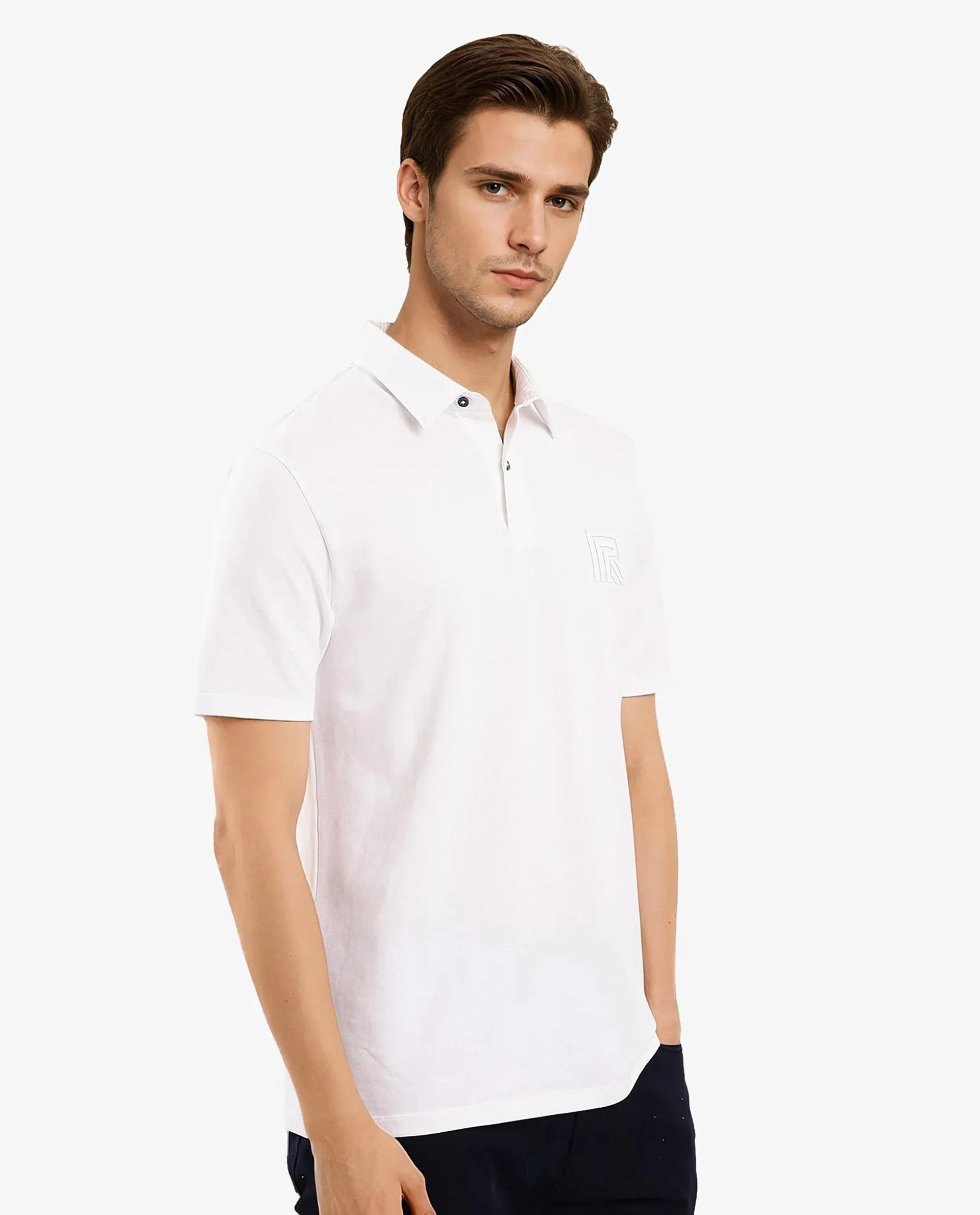 Rare Rabbit Men Yobo White Short Sleeve Collared Neck Button Closure Plain Polo