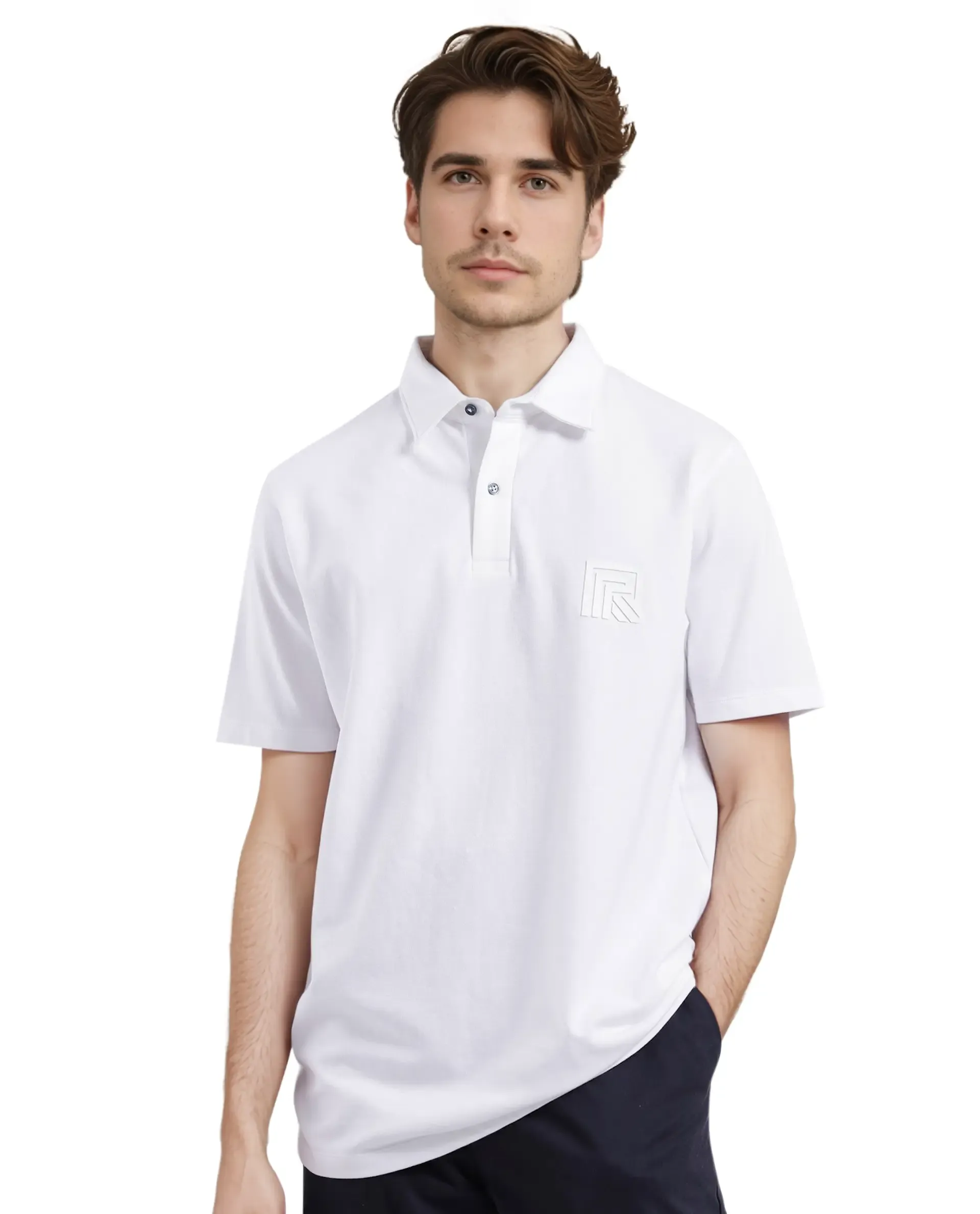 Rare Rabbit Men Yobo White Short Sleeve Collared Neck Button Closure Plain Polo
