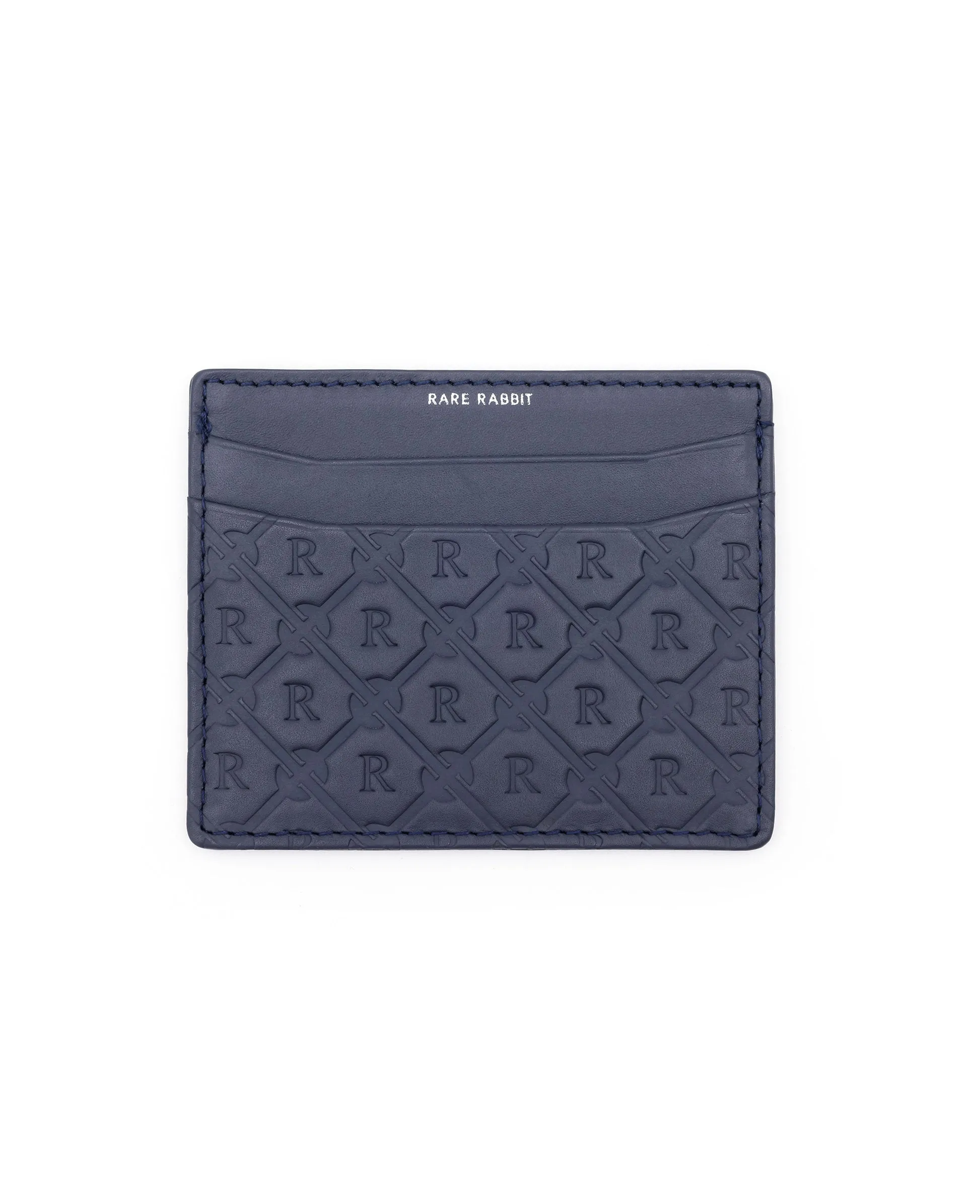 Rare Rabbit Men's Ness Blue Slim RFID Monogram Embossed Credit Card Holder