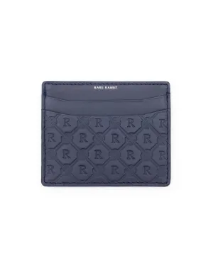 Rare Rabbit Men's Ness Blue Slim RFID Monogram Embossed Credit Card Holder