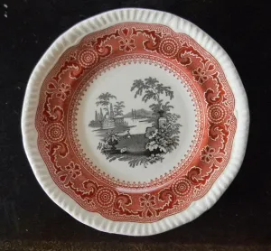 RARE Two Color Brick Red and Black Spode Copeland Transferware Plate Morocco Urn Flowers