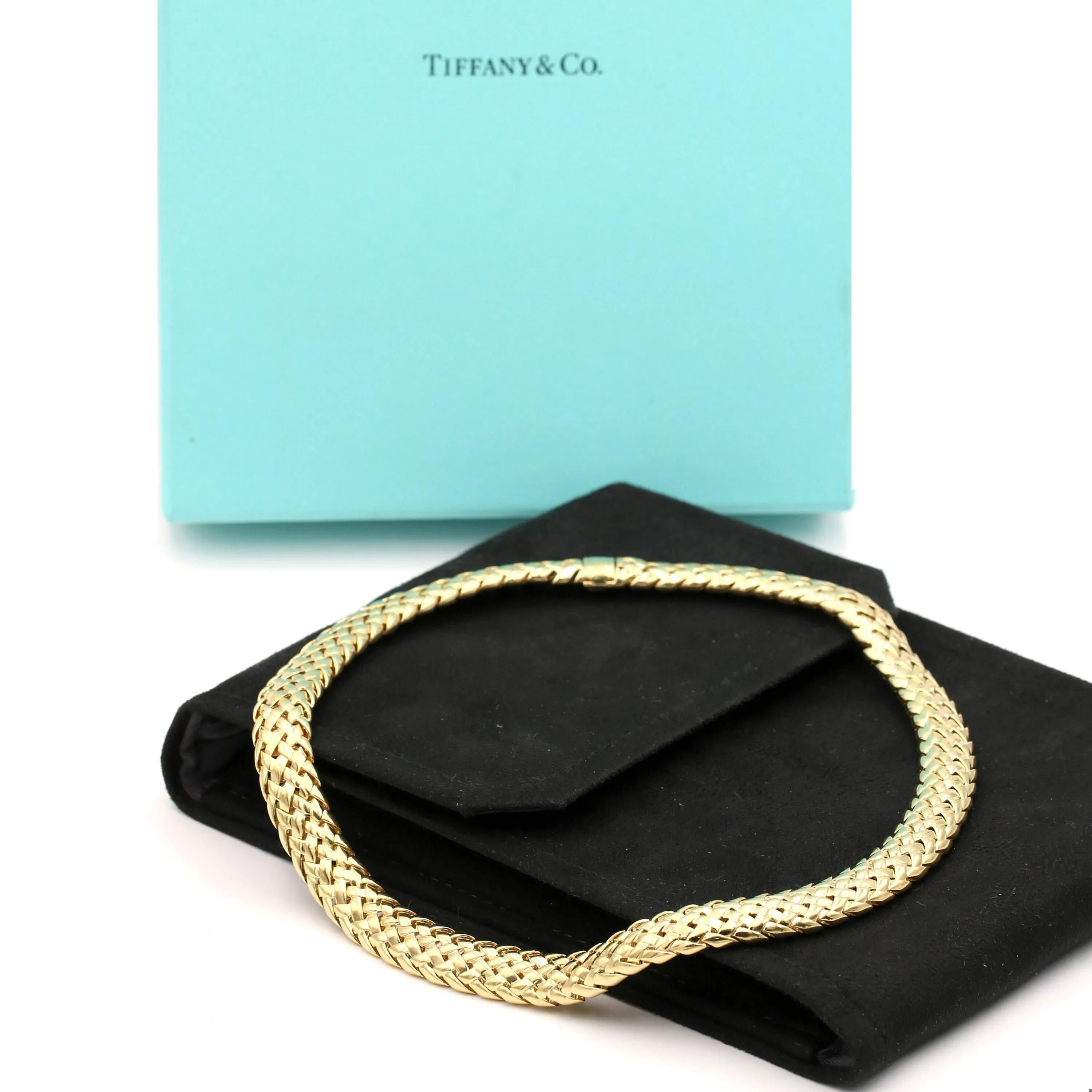 Rare Vintage Tiffany & Co. 18k Yellow Gold 1995 Vennarie Woven Chain Necklace