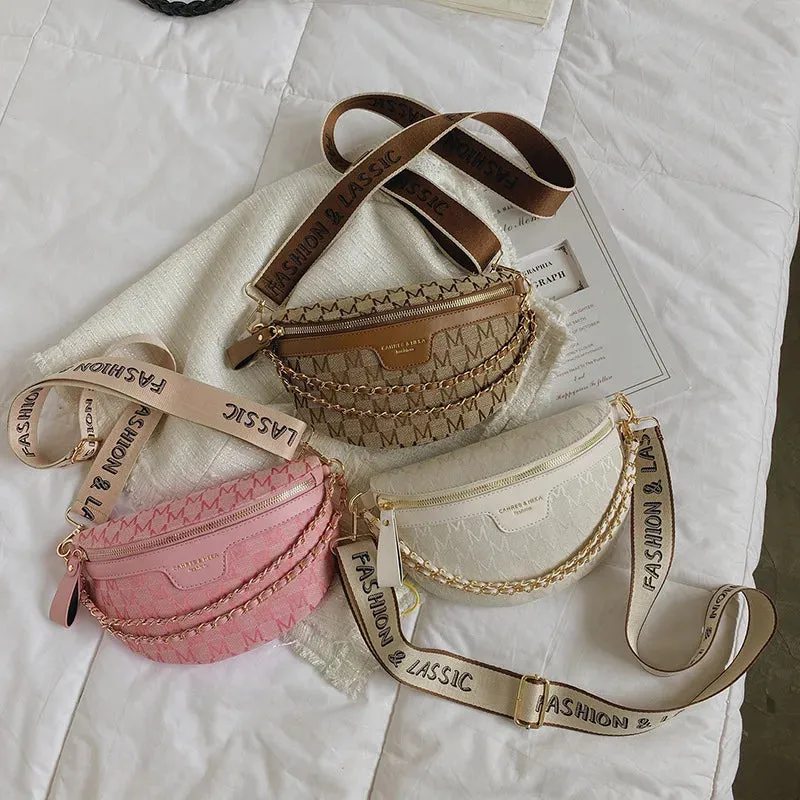 Red Croc-Embossed Belt Bag with Gold Chain