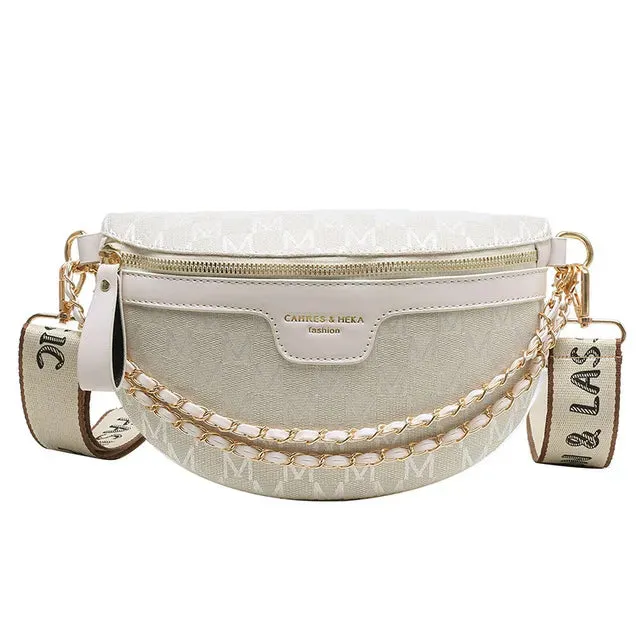 Red Croc-Embossed Belt Bag with Gold Chain