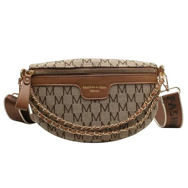 Red Croc-Embossed Belt Bag with Gold Chain
