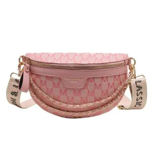 Red Croc-Embossed Belt Bag with Gold Chain