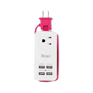 Reiko Usb Ac Wall Charger With 4 Usb-Ports 4A5V Hot Pink With Bag