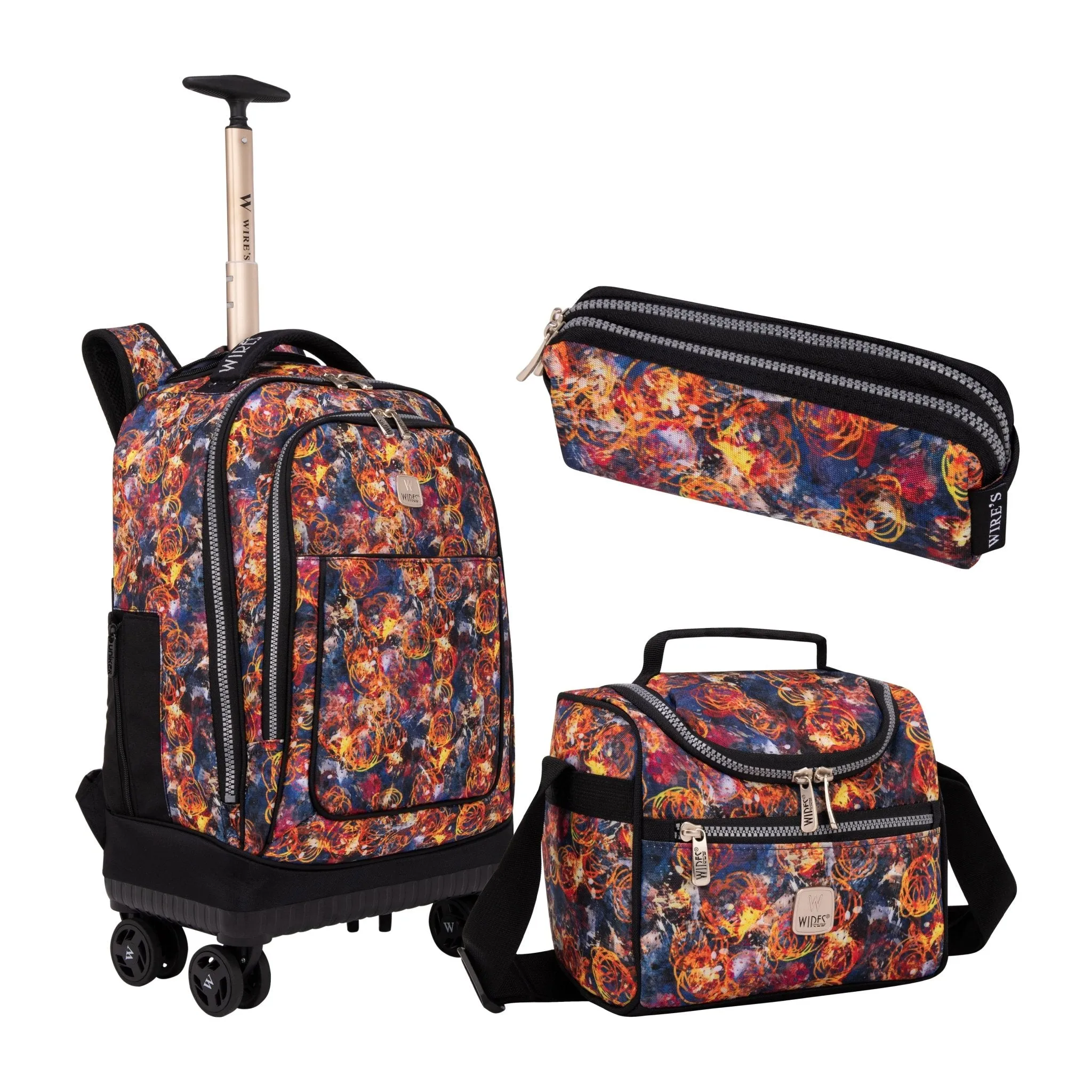 Ring Flame 8-Wheels School Backpack Trolley Set (Lunch bag & Pencil Case)