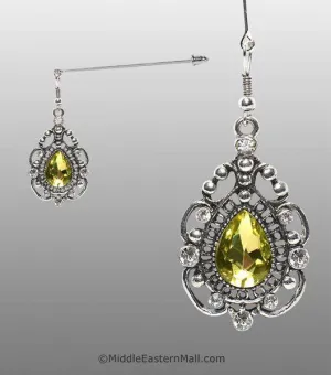 Rococo Hijab Pin with Citrine Yellow Stone in Silver Tone #9