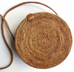 Round rattan basket bag, Bohemian round shoulder bag,Round shoulder bag, Woven Ata bag