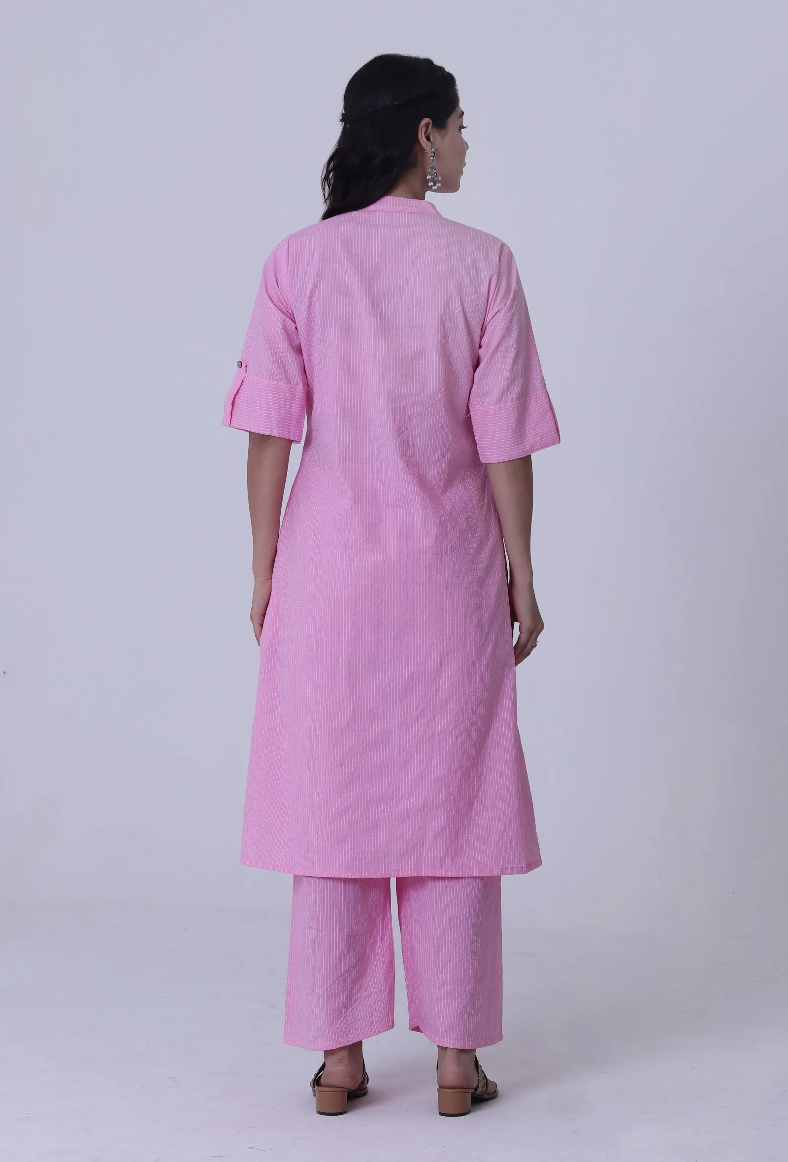 Set Of 2: Pastel Violet Cotton Kurti With Palazzo Set