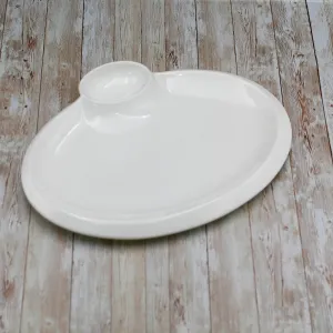 Set Of 3 White Oval Platter With Sauce Compartment 14" inch | 35 Cm