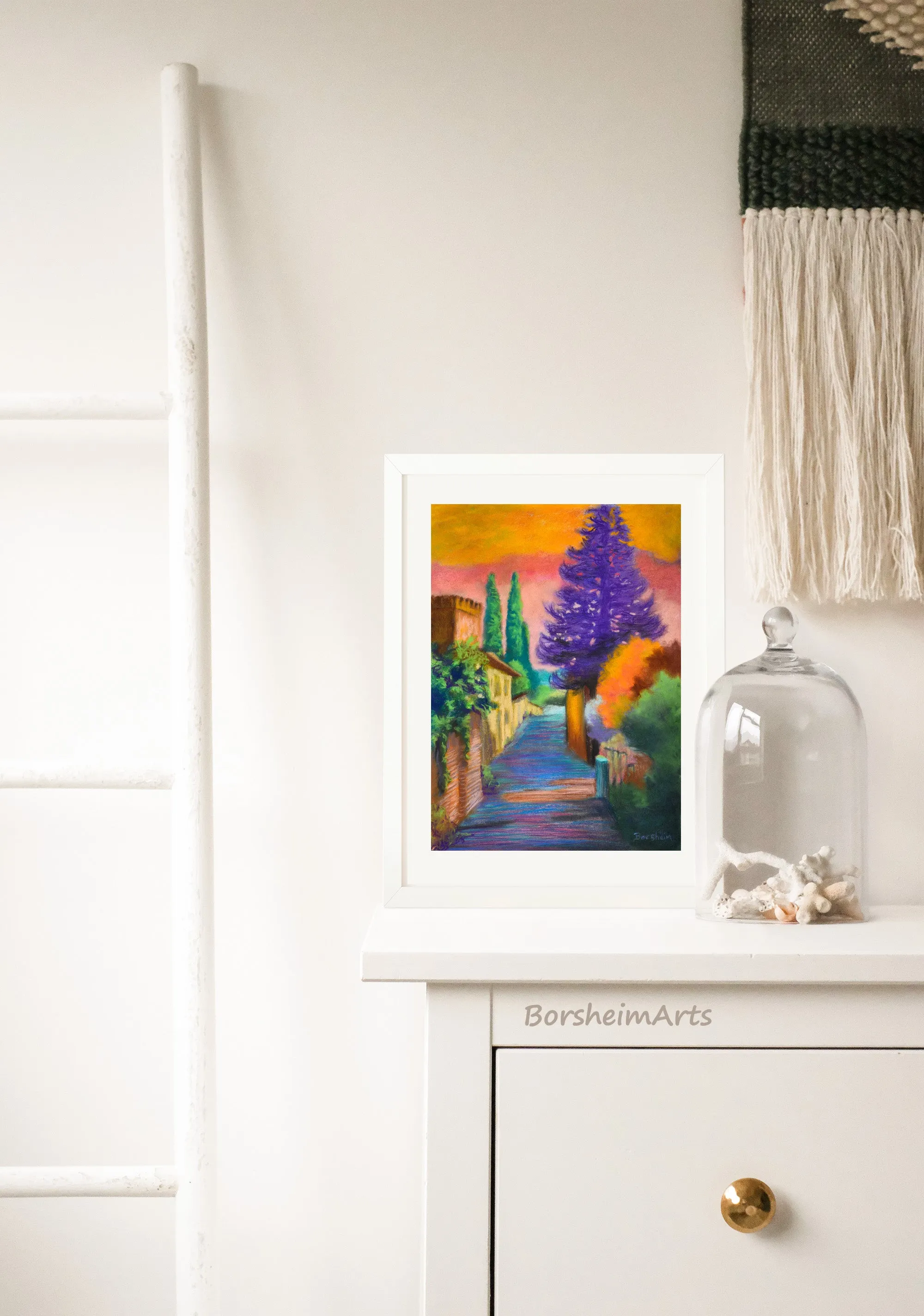 Settignano Purple Tree, Tuscany, Italy pastel art