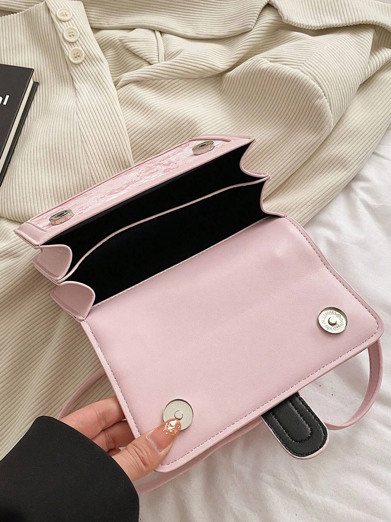 SHEIN Mini Flower Graphic Square Bag Top Handle Flap