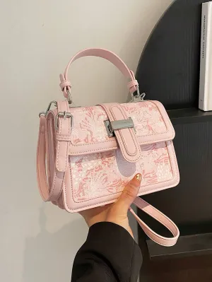 SHEIN Mini Flower Graphic Square Bag Top Handle Flap